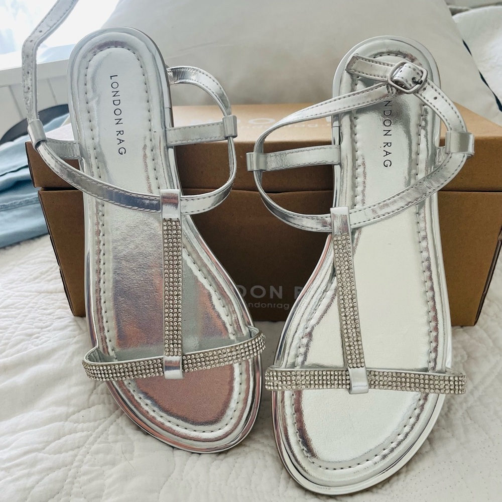 Women's Silver with Rhinestones TStrap Sandals